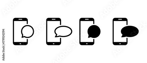 Mobile chat icon set. Smartphone with speech bubble symbol. Phone and message symbol