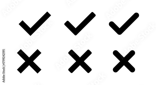 Check and cross mark icon set. Tick and X symbol. Correct and incorrect sign