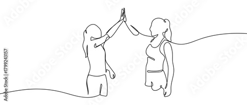 Women working together in one continuous line Dynamic single line draw design vector illustration Editable stroke.
