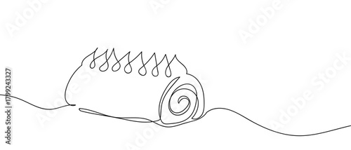 Whipped cream roll cake in one continuous line Dynamic single line draw design vector illustration Editable stroke.