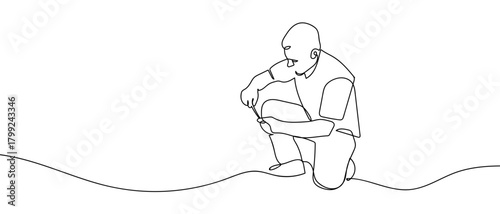 A man is practicing an object in one continuous line. Dynamic single line draw design vector illustration Editable stroke.