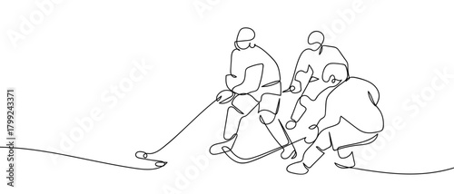 Hockey competition in one continuous line Dynamic single line draw design vector illustration Editable stroke.