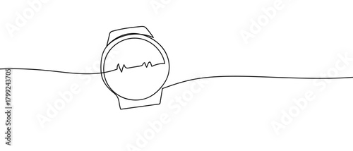 Smartwatch displays one continuous heart rate line. Dynamic single line draw design vector illustration Editable stroke.