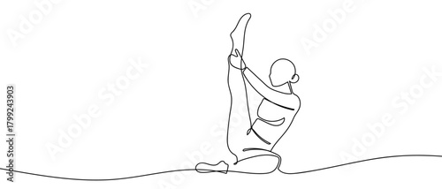 Yoga woman lifting legs in one continuous line Dynamic single line draw design vector illustration Editable stroke.