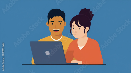 Business man and woman looking at a laptop screen together