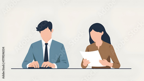  two business people in a meeting, one reading document