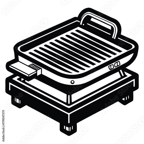 An indoor grill showcasing a black and white kitchen appliance for home use