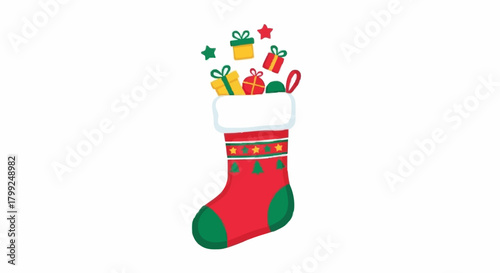 Festive Christmas stocking overflowing with colorful presents and sparkling stars, a delightful illustration embodying the warmth of holiday cheer and the joy of gift-giving season