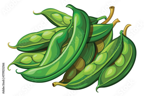 Fresh green broad beans are artistically arranged to show their natural vibrancy and texture