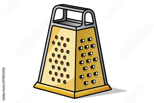 Isolated cartoon grater with four sides stands ready for grating ingredients on white