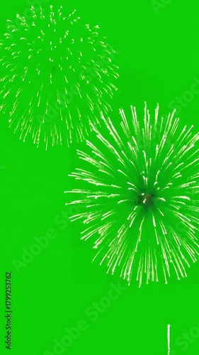 Vibrant Explosion Effect with green fireworks holiday background screen chromakey distortion, overlay, glitch, static noise, scan lines on black background, 4k animated video loop