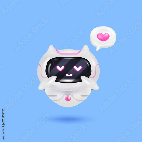 3D smiling chatbot robot love message with a heart-shaped, symbolizing love, care, and positive AI interaction. 3D Rendering. Vector illustration