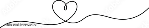 Simple continuous line drawing of a heart shape evolving into a flowing wavy line