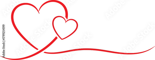 Two intertwined red heart outlines with a flowing ribbon element on a white background