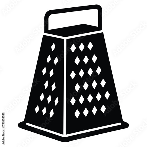 Isolated grater features a geometric design with diamond cutouts and a black handle
