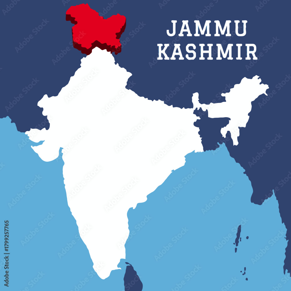 Obraz premium JAMMU KASHMIR highlighted 3D map on india map with blue background vector illustration 