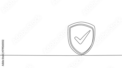 shield check mark line drawing. continuous one line drawing shield with check mark minimal secure safety symbol simple minimal single outline