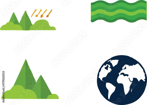 Three Green Mountains: The rounded tops of the mountains suggest a softer, more approachable landscape, evoking feelings of tranquility and nature.