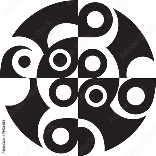 調和の循環：曲線と反復が織りなすモノクロームのオーガニックシンボル