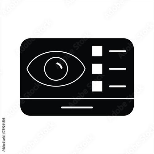 Abstract icon showing an eye on a screen with selectable list options, symbolizing digital visibility, data privacy, content control, and interactive interface management