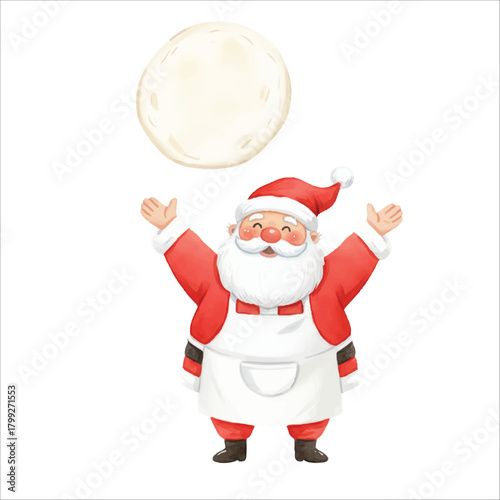 Santa Making Pizza Watercolor Vector Illustration
