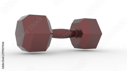Sturdy dark red hexagonal 10kg dumbbell with ergonomic knurled grip for fitness enthusiasts on white background. 3D render
