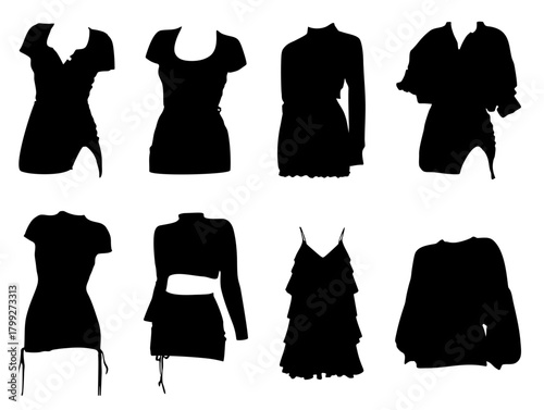 Silhouette of modern casual dress. Fashion clothes set vector illustration isolated on white background.