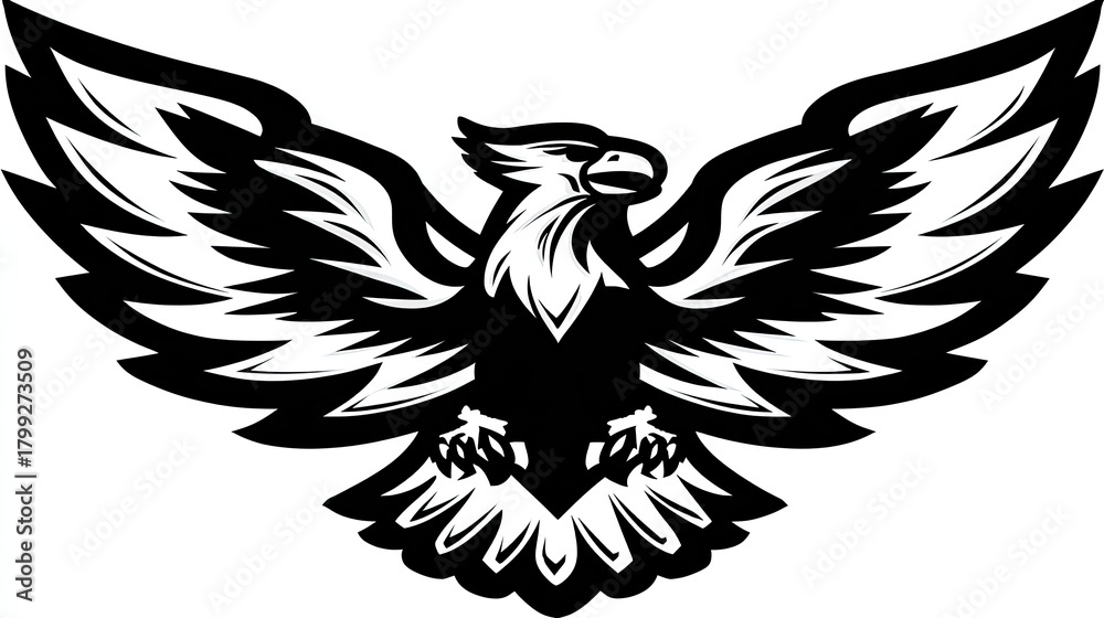 Obraz premium Stylized black eagle with spread wings and sharp talons.