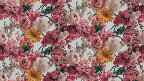 2x2 Realistic Flower Arrangement Seamless Pattern tiled