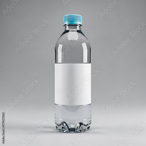 Clear Plastic Water Bottle Mockup with Blank Label for Refreshments