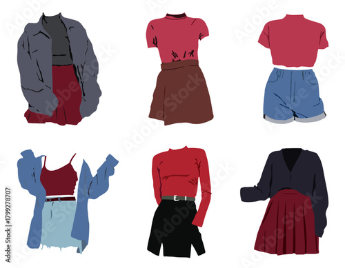 Modern casual dress. Fashion clothes set vector illustration isolated on white background