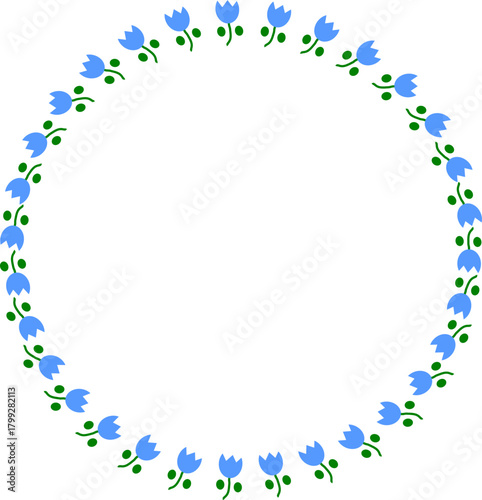 シンプルでかわいいチューリップの円フレーム_メッセージカード等に最適_青