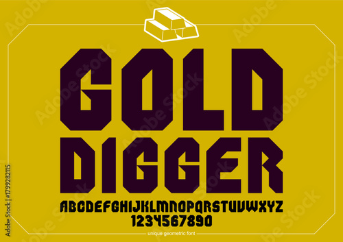 Urban massive geometric font for logos and emblems, minimal strong vector typeface, typography with no round elements, only corners and straight lines geometry.