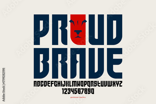 Bold simple sans serif display font for logos headers or slogans, elegant vector thick and beautiful geometric typeface, uppercase letters alphabet with numbers, poster and advertising.