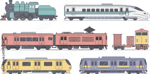 Collection of Modern Passenger Trains in Various Colors and Styles