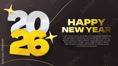 Elegant 2026 New Year Celebration Banner. Perfect for holiday greetings, event promotions, seasonal banners, and marketing.