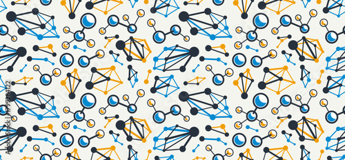 Molecules seamless pattern, vector endless background with a lot of different molecules that can be used separately as an icons or illustrations, chemistry and pharma wallpaper.