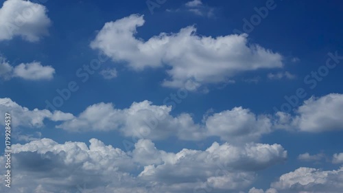 Time-lapse of Soft white clouds moving rapidly over a vibrant blue backdrop