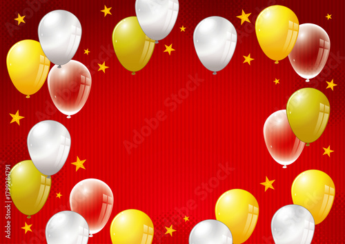 白と金色の風船　赤い背景