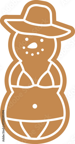 Beach summer sand snowman gingerbread cookie flat vector illustration.
Christmas sand snowman ginger cookies clipart  isolated.
Transparent background.