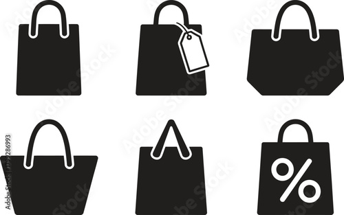 Shopping Bag Icons Vector Set – Retail, Ecommerce, Discount Bag Symbols