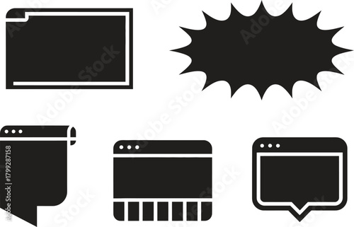 Black Label and Speech Bubble Icon Set – Vector UI Frames and Dialog Shapes