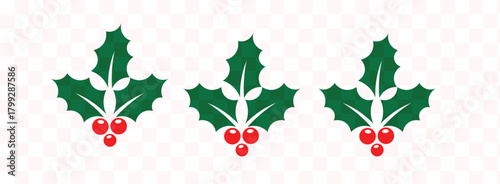 Holly berry icons set, Chritmas logo wirh holly berries, isolated on transparent background.