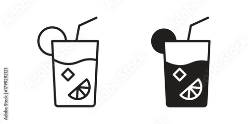Tom Collins icon illustrations collection. editable stroke outline and flat style
