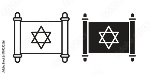 Torah icon illustrations collection. editable stroke outline and flat style