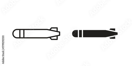 Torpedo icon illustrations collection. editable stroke outline and flat style