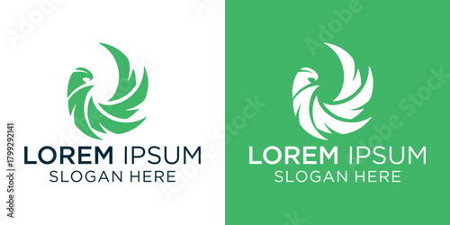 Eagle green logo design with abstract feather wings for modern brand identity, perfect for aviation, security, or environmental companies seeking a powerful symbol