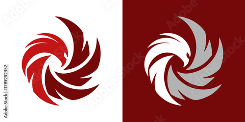 Phoenix bird logo design with rotating wings, perfect for branding and corporate identity that soars high above the competition in shades of red and silver