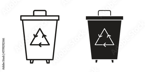 Trash compactor icon illustrations collection. editable stroke outline and flat style