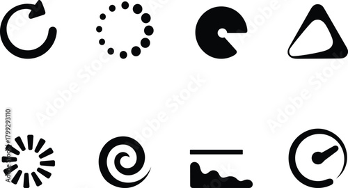 Collection of minimal black icons representing loading progress and other symbols